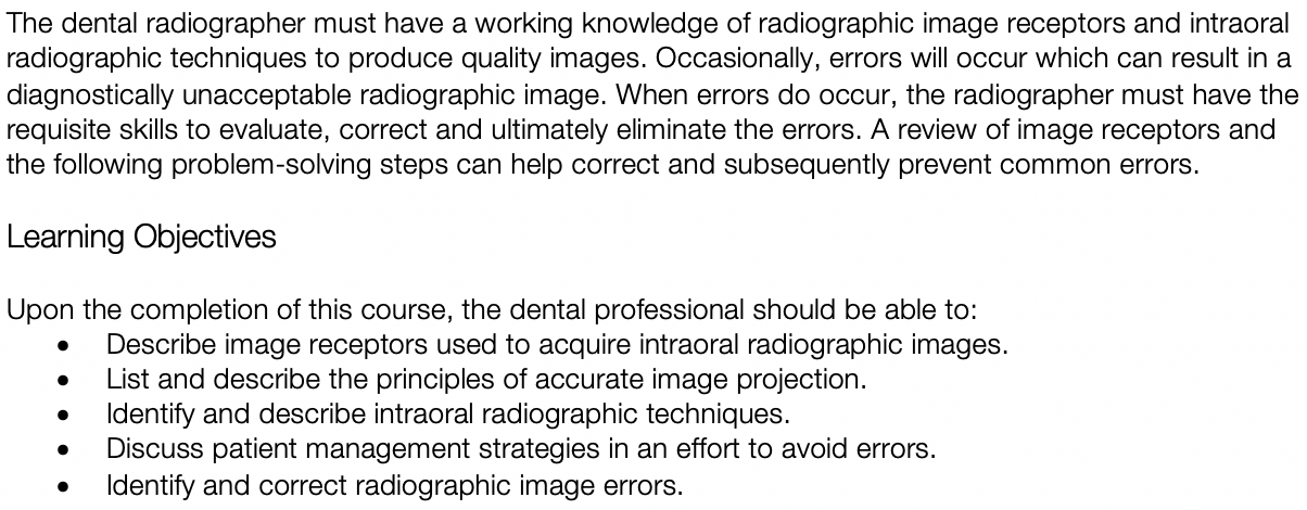 Intraoral Imaging: Basic Principles, Techniques And Error Correction